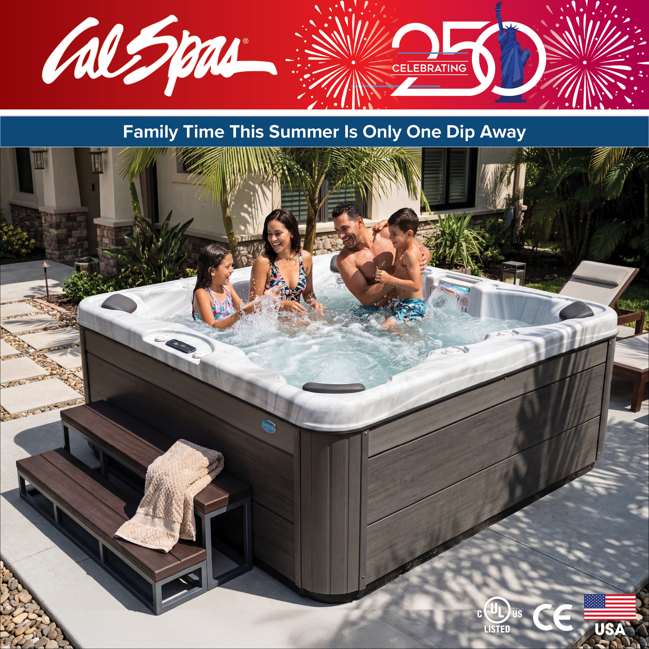 Calspas hot tub being used in a family setting - Westville